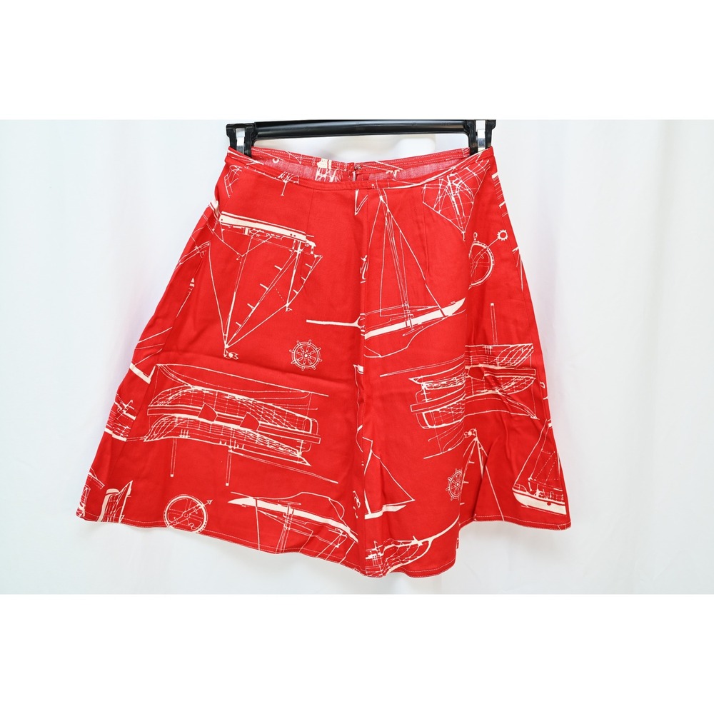 Vintage Style Red Sailboat Nautical A-Line Skirt Kids Red White Anchor Ship